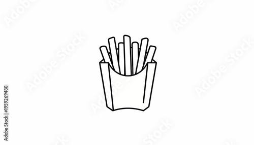 French Fries Icon, Fast Food, Fried Potatoes, Takeaway Box, Simple Line Art, Minimalist Design