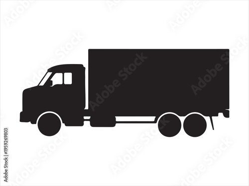 Black silhouette of a delivery truck, Delivery Truck Silhouette Cargo Transport Vehicle Vector Illustration