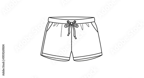 Fashion illustration of women's shorts with drawstring and pockets, isolated on white background.
