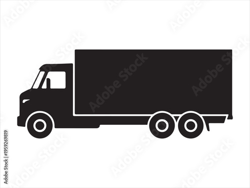 Black silhouette of a delivery truck, Delivery Truck Silhouette Cargo Transport Vehicle Vector Illustration