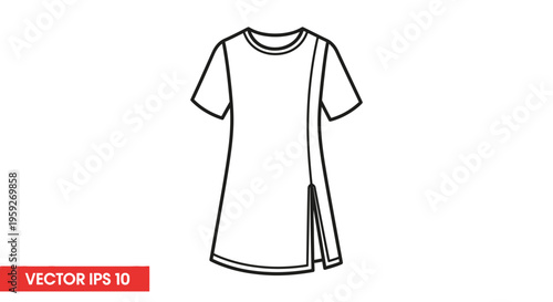 Fashion sketch of a women's tunic dress with side slit, minimalist line art.