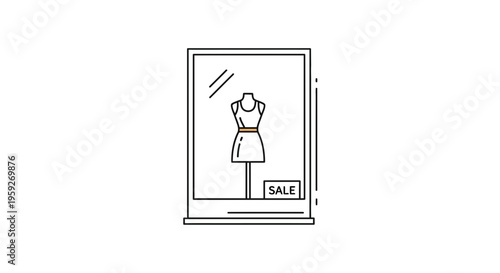 Fashionable Dress on Mannequin in Store Window with Sale Sign