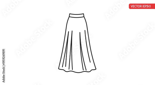 Fashionable Pleated Maxi Skirt Icon, Minimalist Line Art of Elegant Women's Apparel