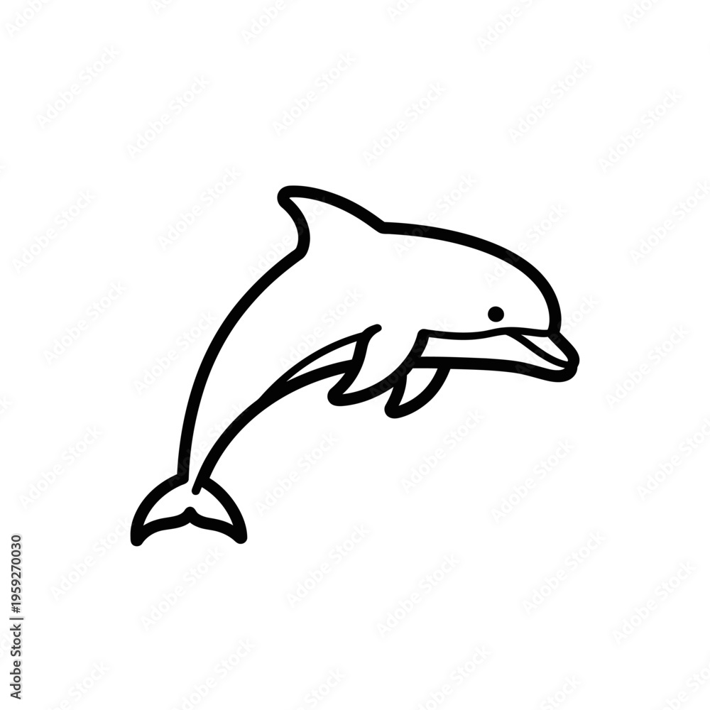 Fototapeta premium Simple Line Drawing of a Dolphin, Minimalist Marine Animal Illustration