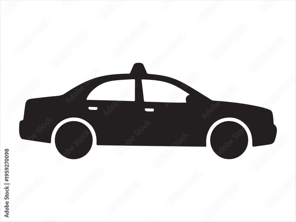Obraz premium Black taxi car transport icon, Black Silhouette of a Taxi Cab, Taxi Car Silhouette Urban Transport Vehicle Vector Illustration