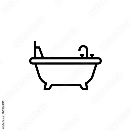 Simple Line Drawing of a Vintage Clawfoot Bathtub with Fixtures for Home Decor