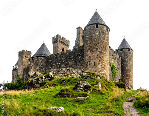 An ancient stone fortress with medieval towers and architecture.