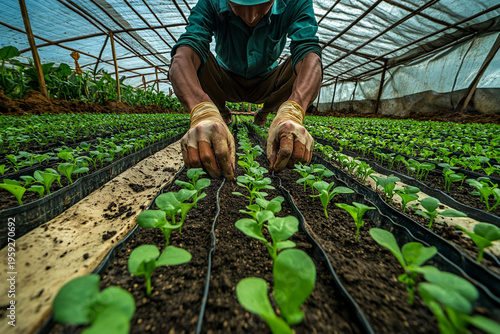 spring work with seedlings in the greenhouse