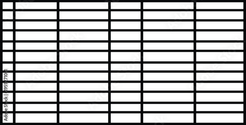 Empty black and white grid table template with multiple rows and columns for data organization planning and business document layout.