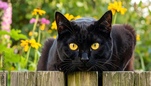 Black Cat in Garden Setting