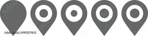 location icons with circular target points and solid drop shapes for navigation and global positioning.