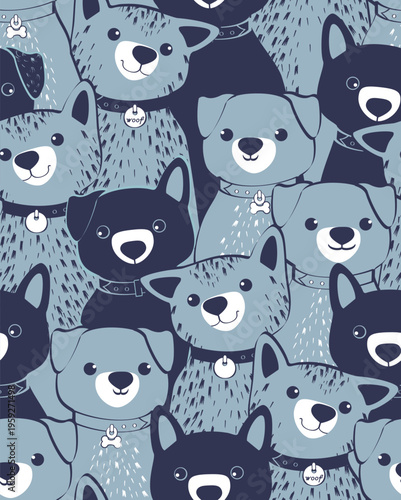 Pretty little fluffy dogs seamless pattern. Vector illustration
