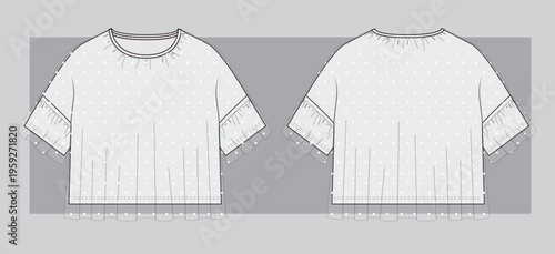 T-shirt with transparent mesh in dots technical sketch. Vector illustration.