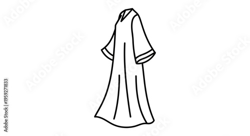 Elegant Kaftan Dress Outline, Flowing Garment, Minimalist Fashion Illustration