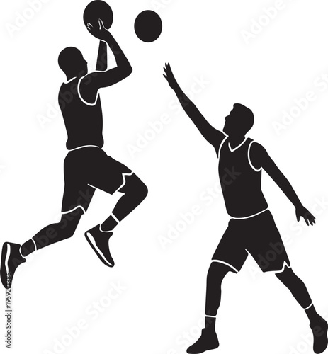 Friends Playing Basketball Sport Silhouettes