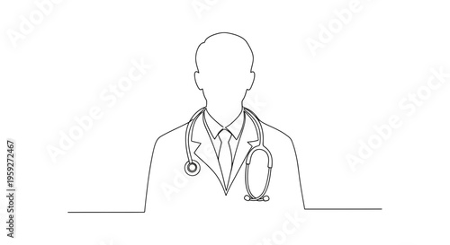 Doctor Silhouette with Stethoscope - Minimalist Medical Line Art