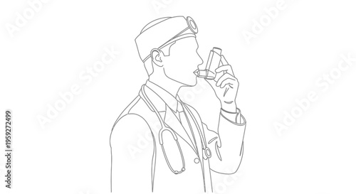 Doctor using inhaler, medical illustration, asthma treatment, respiratory health