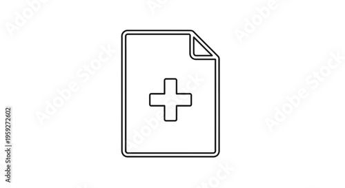 Document with Plus Sign Icon, Medical Record or New File Concept
