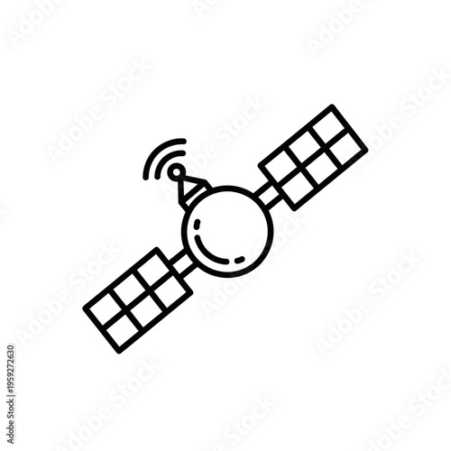 Simplified Satellite Icon with Antenna and Solar Panels for Communication Technology