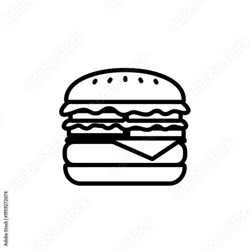 Simplistic Line Art Illustration of a Delicious Hamburger Sandwich
