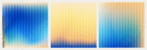 Ocean blue, beige, sunny yellow gradient backgrounds. Vertical translucent lines, soft light. Smooth transitions, subtle texture inspired by ocean, sunlight. Calm modern backdrop for travel, banners