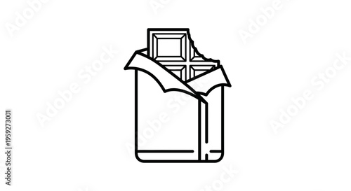 Delicious Chocolate Bar Unwrapped, Sweet Treat Icon, Minimalist Line Art