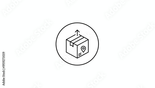 Delivery Box with Location Pin and Up Arrow Icon in Circle, Logistics Concept