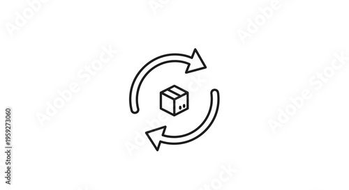 Delivery Box with Circular Arrows Icon: Logistics, Shipping, and Supply Chain Concept