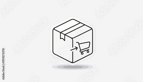 Delivery Box with Shopping Cart Icon, E-commerce Logistics Concept