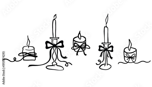 Candle vector illustration set with ribbons and bows on white background