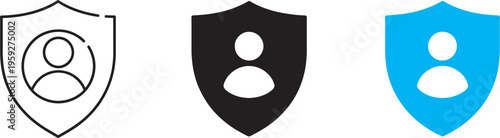 User security icon, person inside shield, protected profile symbol, privacy and secure account, cybersecurity, secure login, data protection, user safety vector