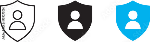 User security icon, person inside shield, protected profile symbol, privacy and secure account, cybersecurity, secure login, data protection, user safety vector