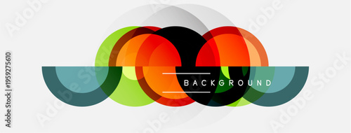 Abstract colorful shapes overlap. Modern design features vibrant hues, creating dynamic visual effect. Simple background enhances composition.