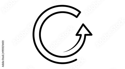 Minimalist circular arrow icon pointing clockwise, symbolizing refresh, reload, or repeat, commonly used in digital interfaces to represent restarting processes or updating content seamlessly.