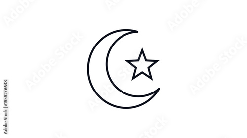 Minimalist crescent moon and star icon, symbolizing Islamic culture, faith, and identity, often used in religious, cultural, and national contexts as a recognizable emblem of spirituality.