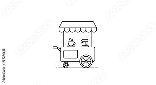 Coffee Cart Icon: Mobile Coffee Shop, Street Vendor, Espresso Machine, Hot Drink