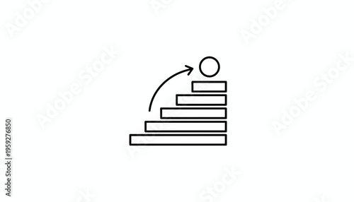 Concept of growth and progress: a ball rolling up stairs with an arrow indicating upward movement.