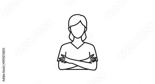 Confident Woman Arms Crossed Line Art Icon