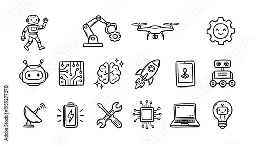 Technology and innovation line icons set.
