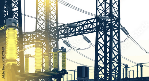 High Voltage Power Substation with Electrical Grid Infrastructure and Wires