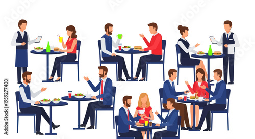 People dining and socializing in a modern cafe or restaurant setting