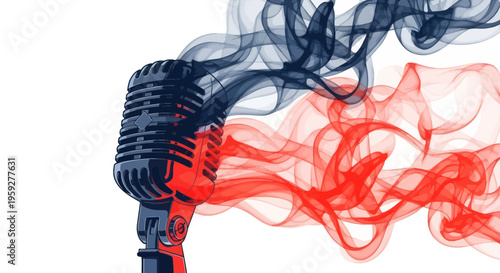 Vintage Microphone Emitting Colorful Smoke, Concept of Sound and Creativity