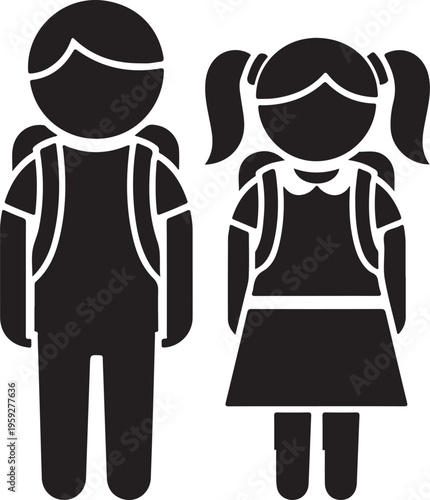 Man girl students classmates pictogram icon