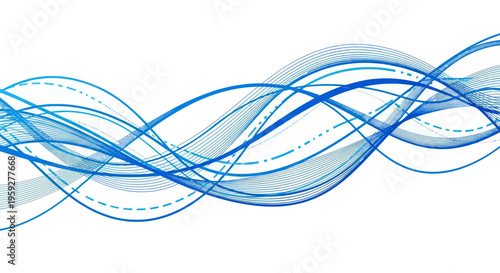 Abstract Blue Waves Flowing on White Background