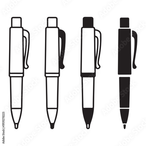 Solid black pen icon modern writing instrument silhouette stationery illustration