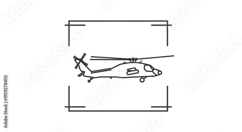 Helicopter Blueprint Drawing - Side View