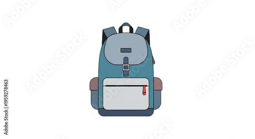 A stylish blue backpack with multiple compartments zippers and straps ready for adventure and travel isolated on transparent background