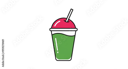 Green smoothie in a plastic cup with a red lid and straw healthy drink concept