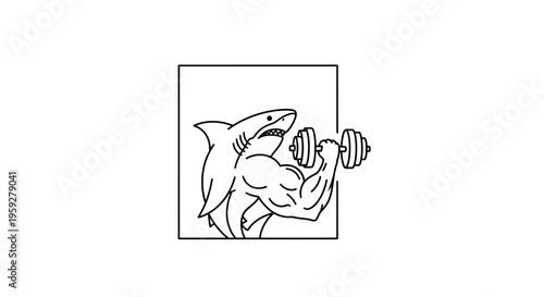 Funny Shark Bodybuilder Lifting Dumbbell, Fitness Motivation, Gym Workout