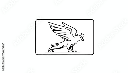 Furious Bird of Prey Ready to Attack, Dynamic Action Pose, Black and White Line Art